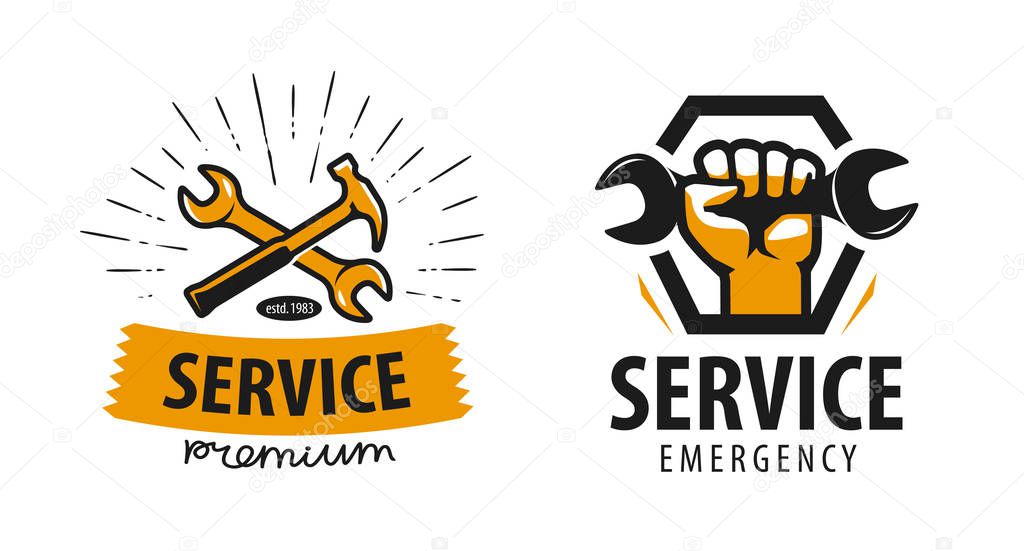 Service logo or label. Repair, workshop icon. Vector illustration