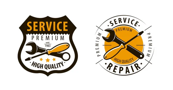 Service, logo-ul atelierului sau eticheta. Icoana de reparaţii. Vector — Vector de stoc