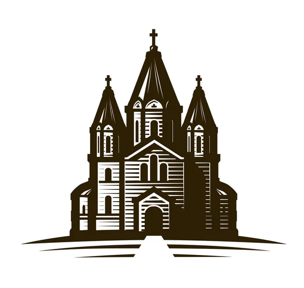 Церква Місце Поклоніння Або Собор Вінтажний Ескіз Векторна Ілюстрація Ізольована — стоковий вектор