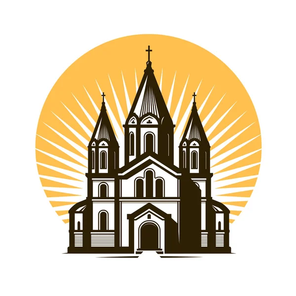Kyrkan-logotypen eller etikett. Religion, tro symbol. Vektorillustration — Stock vektor