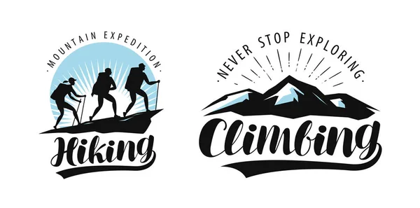 Senderismo Logo Escalada Camping Emblema Viaje Lettering Vector — Archivo Imágenes Vectoriales