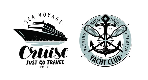 Crociera Logo Etichetta Dello Yacht Club Concetto Nautico Letteratura — Vettoriale Stock