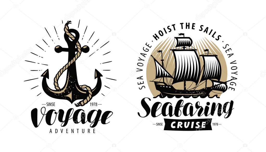 Sea cruise, seafaring logo or label. Nautical concept. Vintage vector