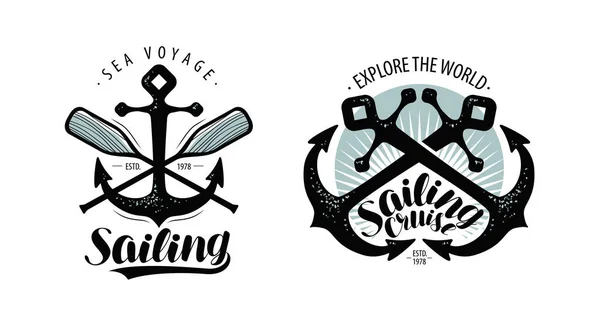 Парусный спорт, круиз логотип или этикетка. Концепция мореплавания. Типографический вектор дизайна — стоковый вектор