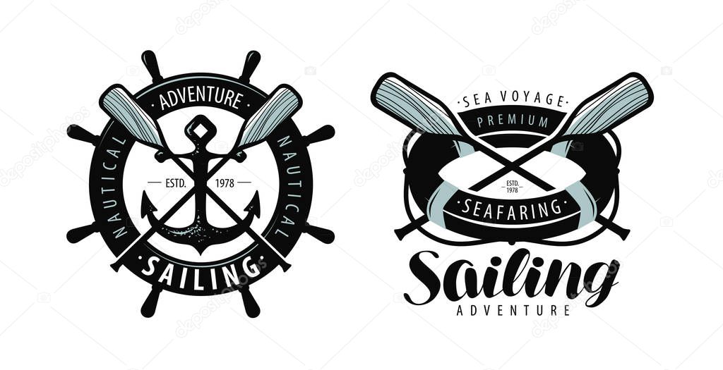 seafaring, sailing logo or label. marine concept. typographic design vector isolated on white background