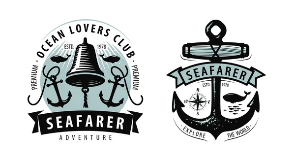 Ναυτικών Ναυτικά Κρουαζιέρα Λογότυπο Σήμα Ναυτικό Θέμα Διάνυσμα Που Απομονώνονται — Διανυσματικό Αρχείο
