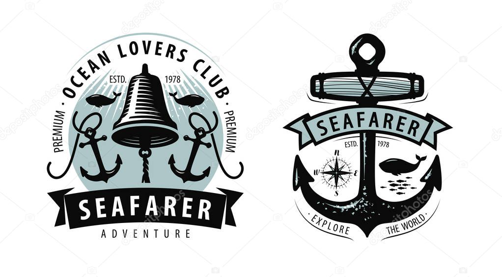 seafarer, seafaring, cruise logo or label. nautical theme. vector isolated on white background