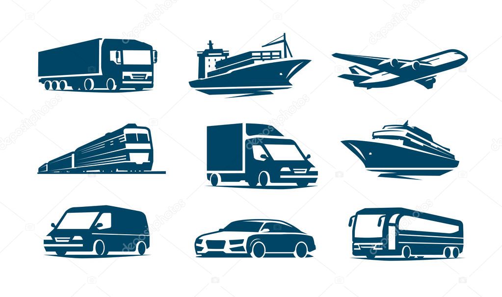 Transport icon set. Transportation symbol. Vector illustration isolated on white background