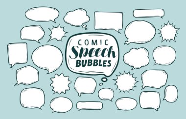 Komik konuşma balonları kümesi. Doodle, vektör kroki