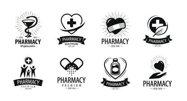 Drugstore Pharmacy Logo Label Medicine Health Hospital Symbol Vector — Stock Vector