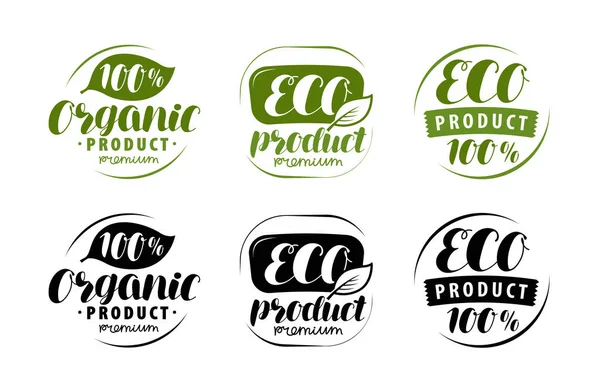 Eco Logo Label Natuurlijk Organisch Product Embleem Vectorillustratie Geïsoleerd Witte — Stockvector