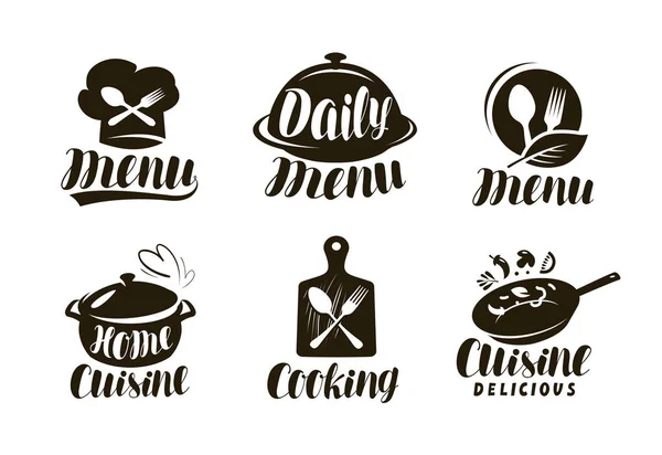 Cozinha, logotipo de cozinha ou rótulo. Conjunto de crachás para design de menu de restaurante. Letras vetoriais — Vetor de Stock