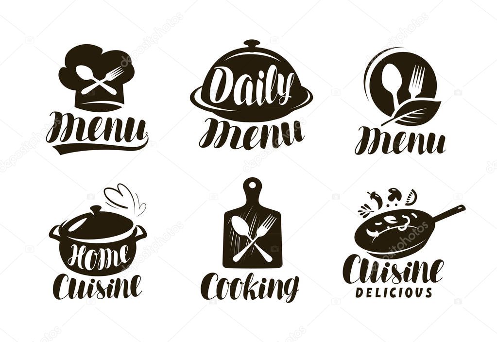 Cocina, cocina logo o etiqueta. Juego de insignias para el diseño de