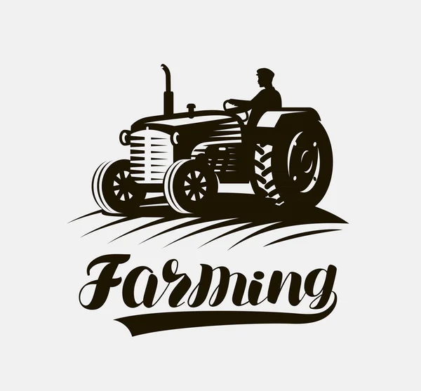 Farming, agriculture logo or label. American retro farm tractor icon. Vector illustration — Stock Vector