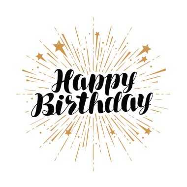 Doğum günün kutlu olsun, tebrik kartı. El yazısıyla yazılan yazı vektör çizim