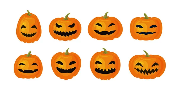 Símbolo Halloween. Conjunto de calabazas divertidas. Dibujos animados vector ilustración — Vector de stock
