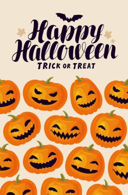 Mutlu Cadılar Bayramı, tebrik kartı veya afiş. Tatil kavramı. Çizgi film vektör çizim