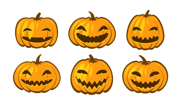 Set Zucche Divertenti Simbolo Halloween Illustrazione Vettoriale Del Fumetto Isolata — Vettoriale Stock