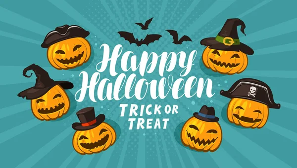 Halloween, přání. Nápis Holiday. Kreslené vektorové ilustrace — Stockový vektor