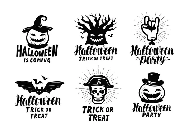 Halloween Conjunto Rótulos Ícones Símbolo Férias Ilustração Vetorial Letras Isolada — Vetor de Stock