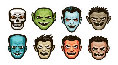 Komik canavarlar set. Cadılar Bayramı kavramı. Beyaz arka plan üzerinde izole karikatür vektör çizim