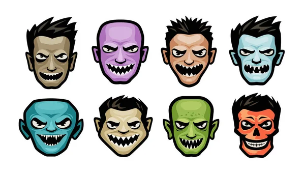 Monstruos Listos Concepto Halloween Ilustración Vectorial Dibujos Animados Aislada Sobre — Vector de stock