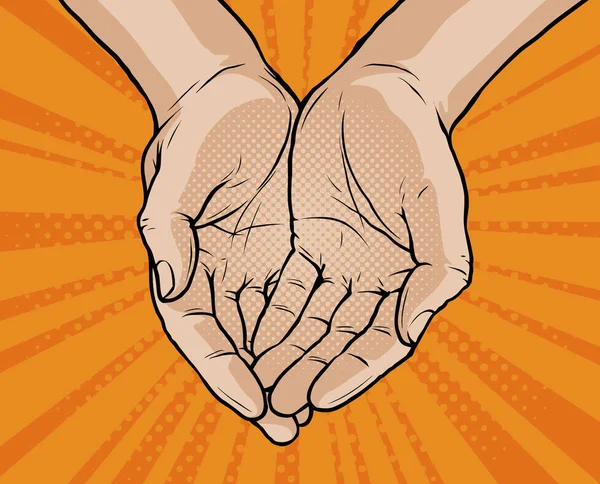 Götürdü eller. Pop art retro çizgi roman tarzı. Karikatür vektör