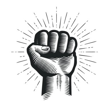 Raised up clenched fist. sketch vector illustration isolated on white background clipart