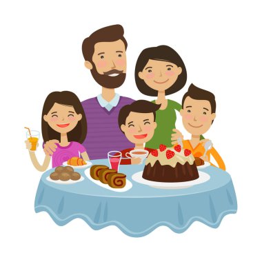 Mutlu aile kutlama. Tatil kavramı. Çizgi film vektör çizim