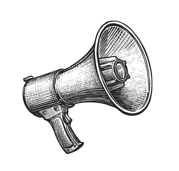 Megaphone, bullhorn sketch. Hand-drawn vintage vector illustration — Stock Vector