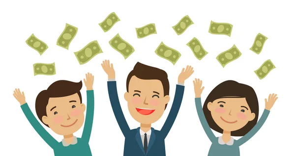 Pessoas Felizes Pegam Dinheiro Finanças Bancário Lucro Conceito Cartoon Vector — Vetor de Stock