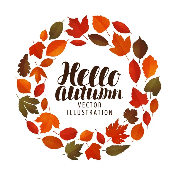 Hallo Herfst Banner Blad Vallen Decoratieve Bladeren Concept Vectorillustratie Geïsoleerd — Stockvector