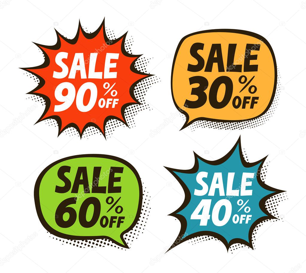 Sale, label set. Business, shopping, mall symbol. Vector illustration isolated on white background