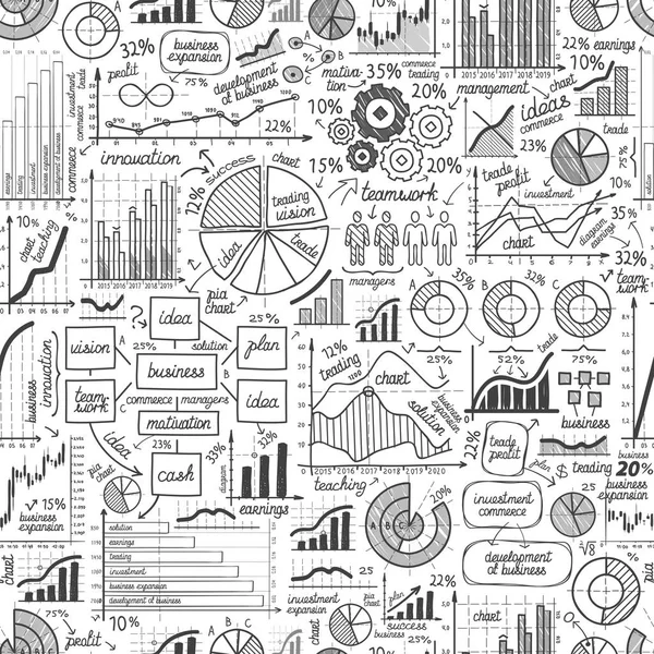 Geschäft Nahtloser Hintergrund Handgezeichneter Graph Diagramm Doodle Vektor — Stockvektor