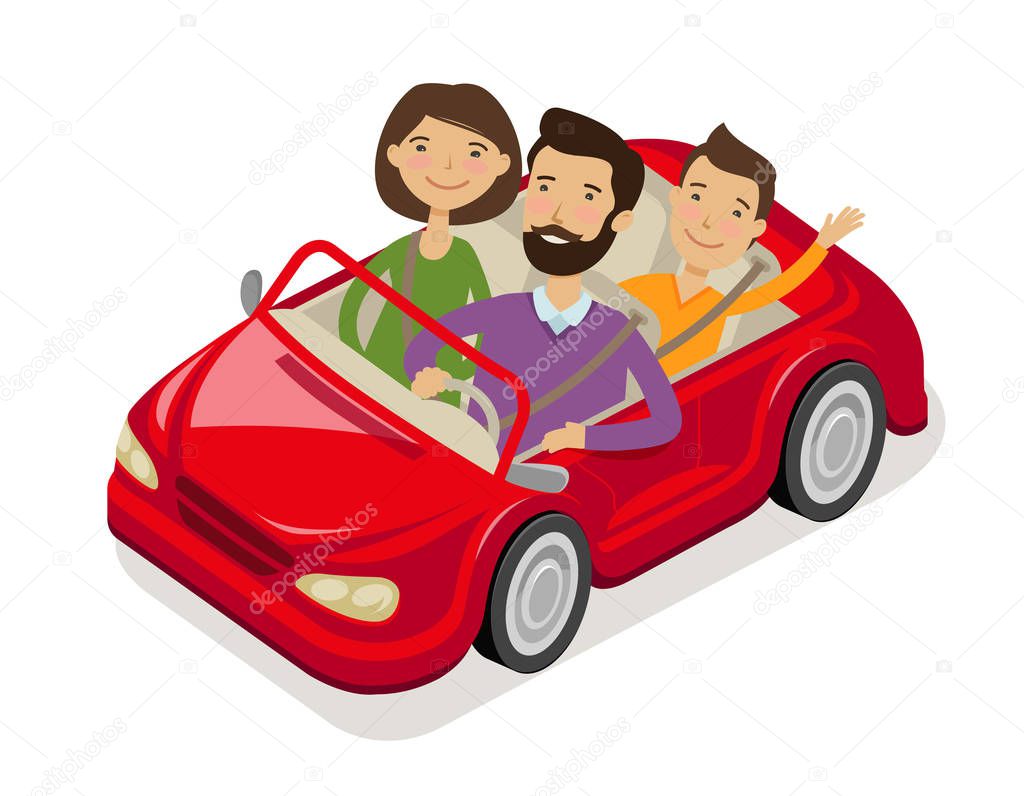 Family travels by car. Cartoon vector illustration