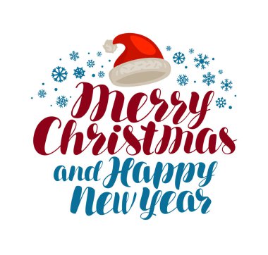 mutlu Noeller ve mutlu yeni yıl, tebrik kartı. el yazısıyla yazılan yazı vektör illüstrasyon izole beyaz arka plan üzerinde