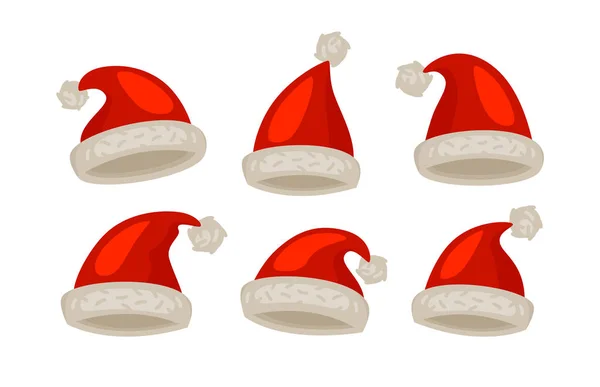 クリスマス帽子 アイコンのセットします 白い背景で隔離の漫画ベクトル図 — ストックベクタ