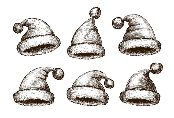 Chapeau du Père Noël, croquis. Illustration vectorielle vintage — Image vectorielle