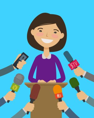 Kamu hoparlör, gazeteciler ile röportaj. Televizyon, gazetecilik, televizyon kavramı karikatür vektör