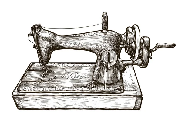 Máquina de coser vintage, boceto. Estudio a medida, taller de costura, concepto de artesanía. Ilustración vectorial — Archivo Imágenes Vectoriales