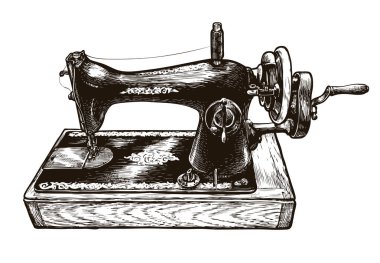 Makine dikiş, eskiz. Dikiş atölyesi Vintage vektör