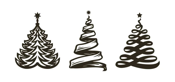 Kerstboom Abstracte Symbool Vakantie Feest Etiket Logo Vectorillustratie Geïsoleerd Witte — Stockvector