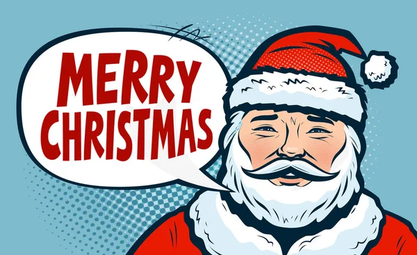 Vrolijke Kerstmis Banner Happy Santa Claus Popart Retro Komische Stijl — Stockvector