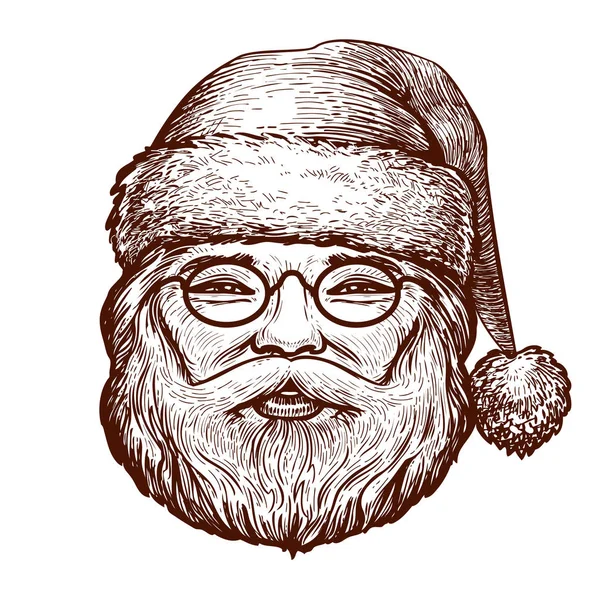 Retrato Papá Noel Feliz Boceto Navidad Tarjeta Felicitación Ilustración Vectorial — Vector de stock