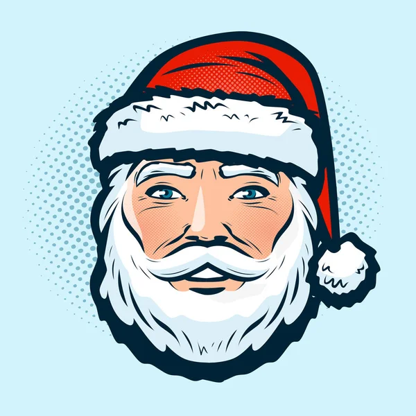 Papá Noel en el sombrero. Símbolo de Navidad o año nuevo. Arte pop estilo cómic retro. Dibujos animados vector ilustración — Vector de stock