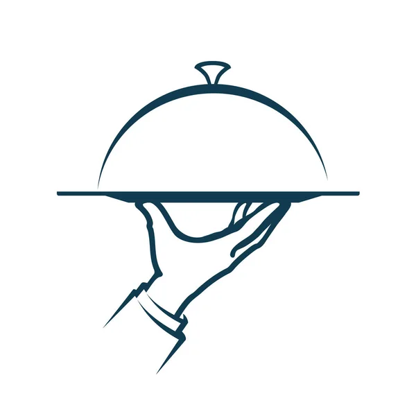 Mano Sosteniendo Una Bandeja Menú Logotipo Servicio Ilustración Vectorial Aislada — Vector de stock