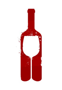 Şarap şişesi ve cam. Alkollü içki. Beyaz arka plan üzerinde izole tasarlamak vektör çizim