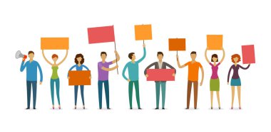 kalabalık afişlerin üzerinde gösteri grubu. tezahürü, protesto kavramı