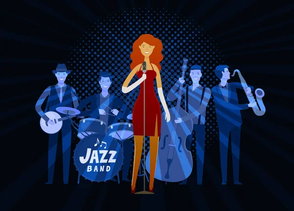 Una banda de jazz. Música Blues, concepto de festival musical. Ilustración vectorial — Vector de stock