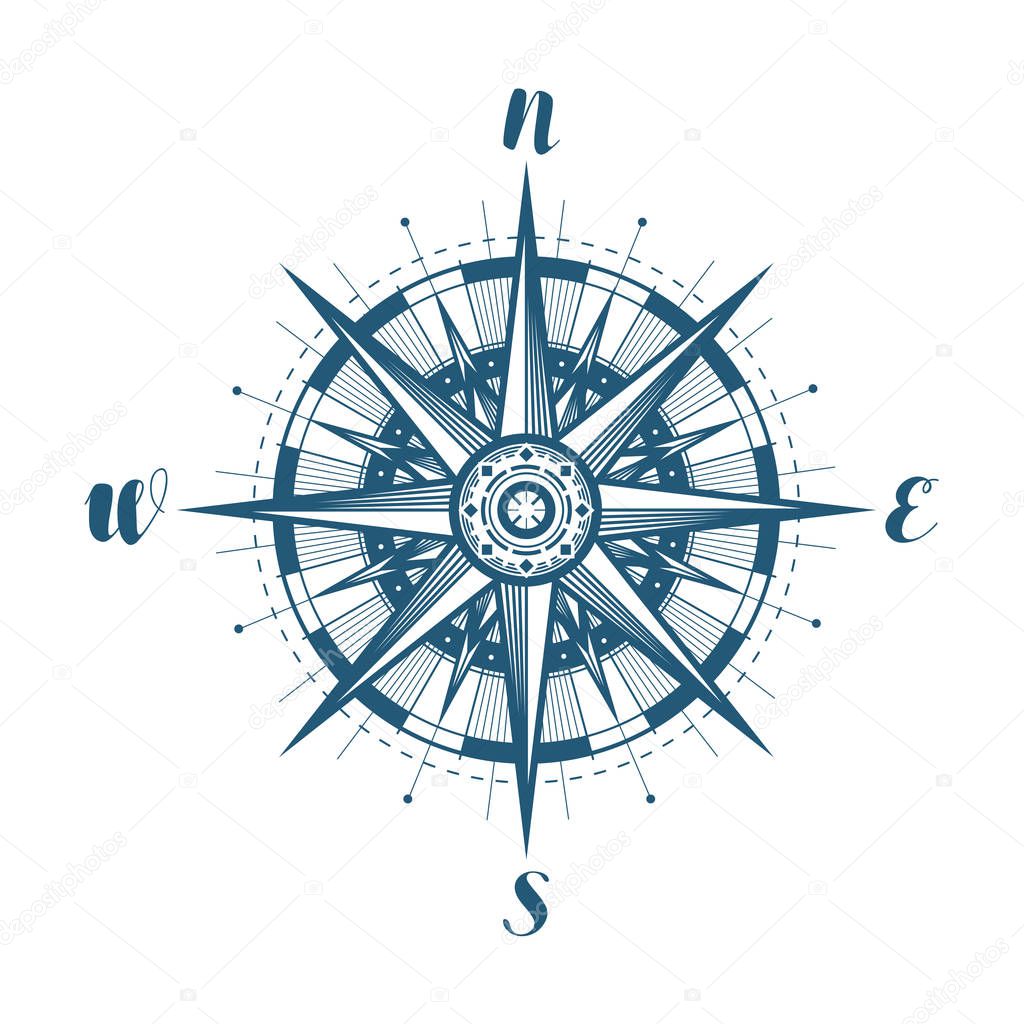 compass wind rose, sketch. vector illustration isolated on white background